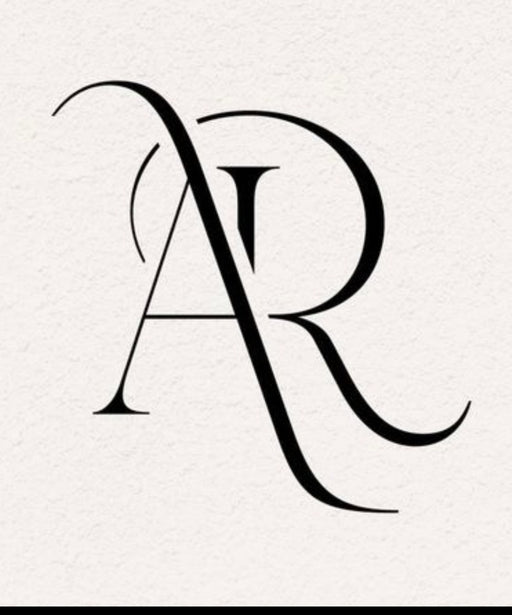 Minimalist black interlocking AR monogram letters on a textured off-white background