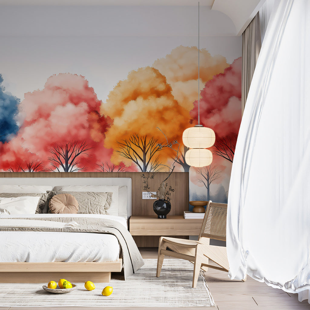 Traumhafter Wolkenwald-Malerei-Tapete | Rosa, Blau und Orange — Vivawalls  Store, image size:1024x1024