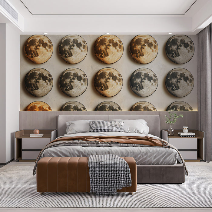 Papier peint mural Lunar Grid | Or, gris et taupe