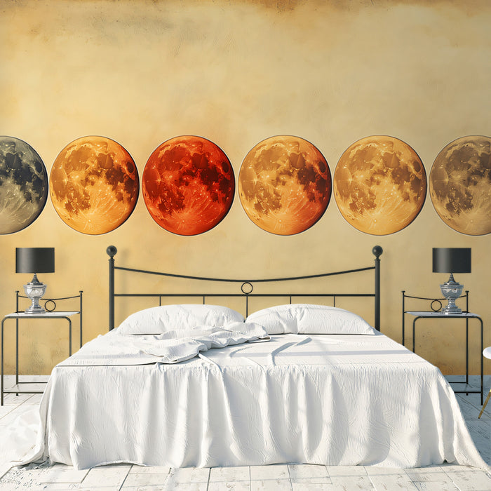 Papel tapiz mural de mapa lunar vintage | Rojo, naranja y dorado