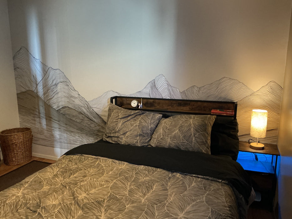 Abstrakte Linienkunst Hügelige Landschaft Wandmalerei Tapete | Minimalistische Konturlandschaft