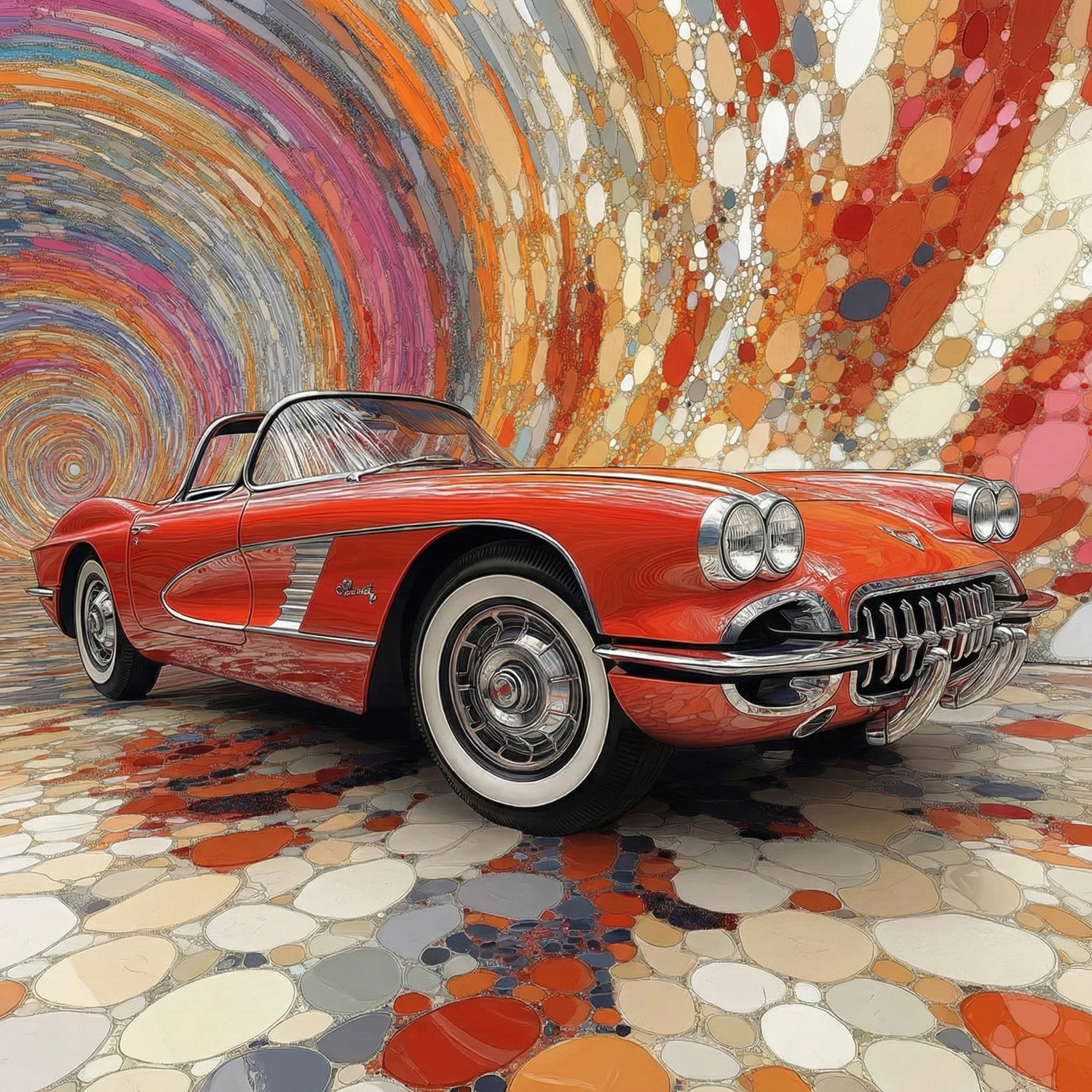 Rotes klassisches Auto-Wandbildtapete im Café | Verschiedene Farben (Rot, Orange usw.) 