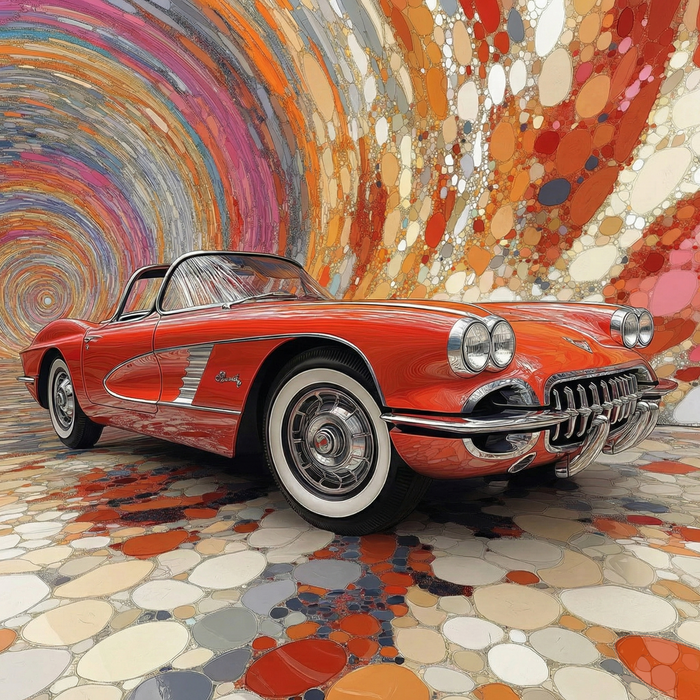 Rotes klassisches Auto-Wandbildtapete im Café | Verschiedene Farben (Rot, Orange usw.) 