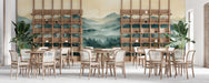 Panoramic forest wallpaper applied in a cozy reading nook with a velvet chair