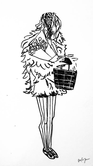 Fur Coat & Woven Basket – Editorial Fashion Illustration