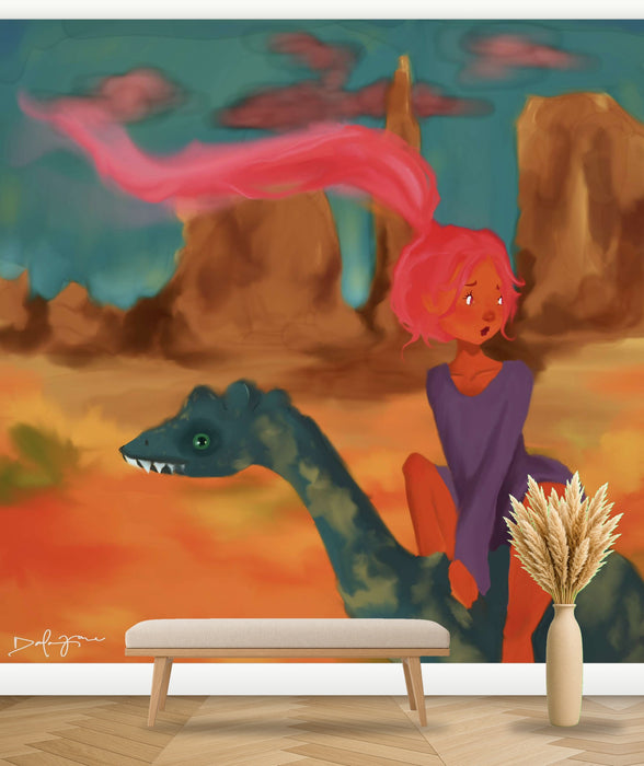 Desert Dino Rider – Whimsical Character Illustration