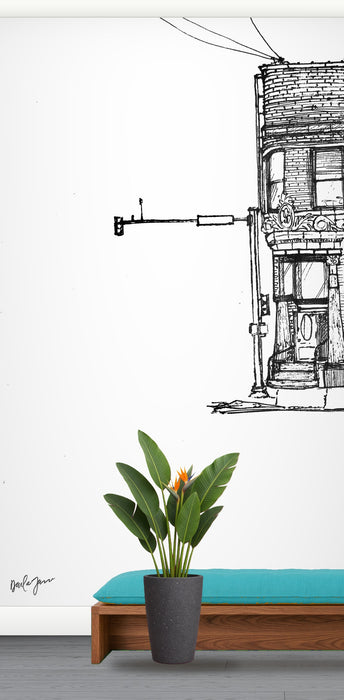 Corner Brick Building – Architectural Ink Drawing