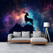 Capricorn - Nebula Goat Mural Wallpaper | Blue - Green and Orange Cosmic, Black Silhouette
