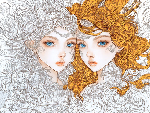 Gemini - Monochrome and Color Mural Wallpaper | Black, White, and Vibrant Orange