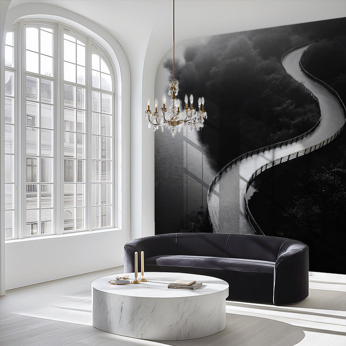 Curving Road in Forest Mural Wallpaper | Elegant Modern Decoration