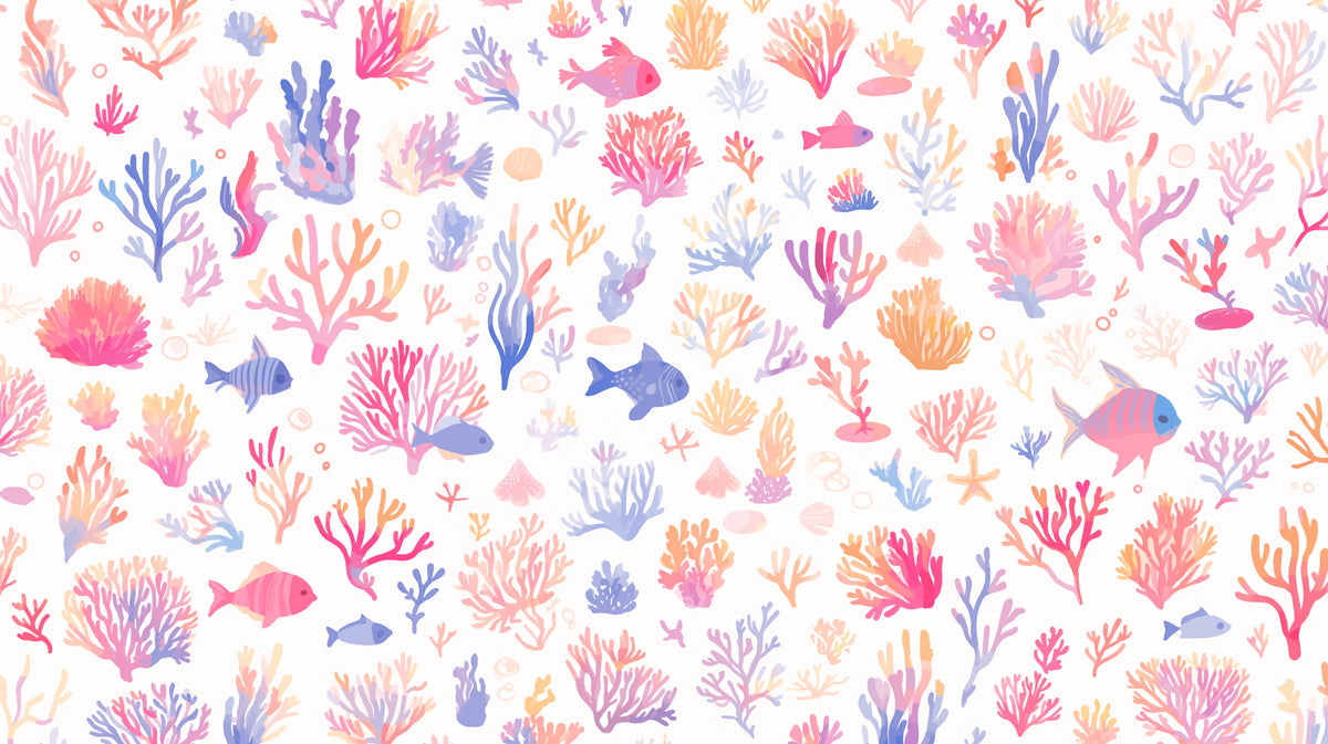 Coral Reef Mural Wallpaper in Nursey & Kids' Room | Blue, Pink, and White Corals -3