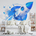 Astronaut and Rocket Mural Wallpaper in Child's Room | Blue, Purple, and Orange Astronaut and Rocket -1