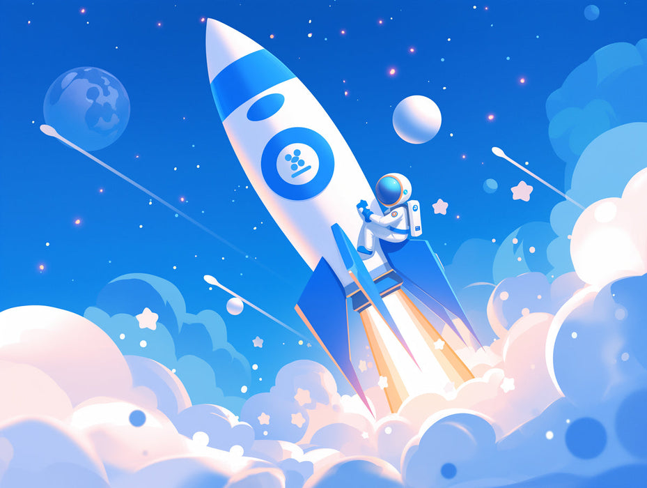 Astronaut and Rocket Mural Wallpaper in Child's Room | Blue, Purple, and Orange Astronaut and Rocket -2