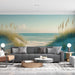 Beach Scene Mural Wallpaper in Living Room | Blue, White, and Beige Beach and Sky -5