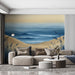 Beach Scene Mural Wallpaper in Living Room | Blue, White, and Beige Beach and Sky -1