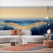 Beach Scene Mural Wallpaper in Living Room | Blue, White, and Beige Beach and Sky -4