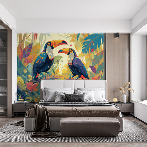 Colorful Toucan Mural Wallpaper in Bedroom | Various Colors (Blue, Yellow, Orange, etc.) of Toucan