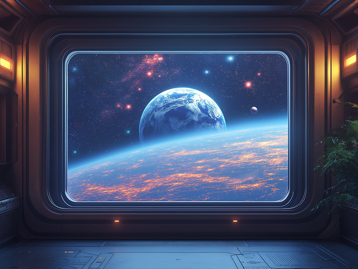 Spaceship Interior View Mural Wallpaper in Child's Room | Various Colors (Blue, Orange, etc.) of Spaceship