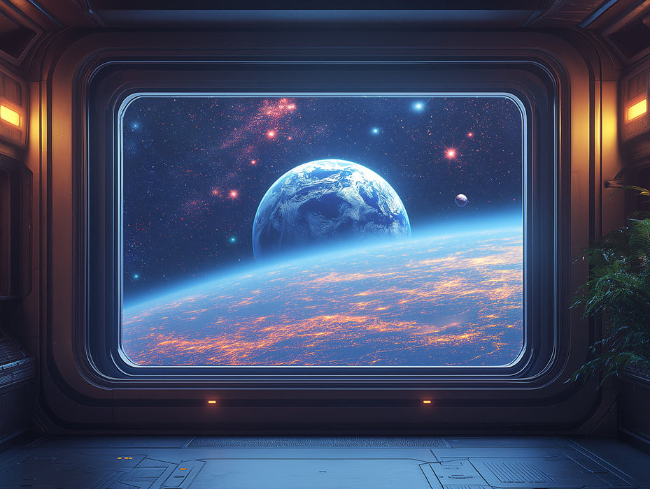 Spaceship Interior View Mural Wallpaper in Child's Room | Various Colors (Blue, Orange, etc.) of Spaceship