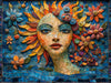 Mosaic Flower Woman Mural Wallpaper in Living Room | Various Colors (Blue, Orange, Red, etc.) of Flower Woman