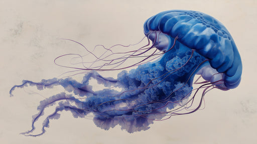 Blue jellyfish illustration on a beige background