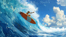 Surfer on a wave with a blue sky and white clouds