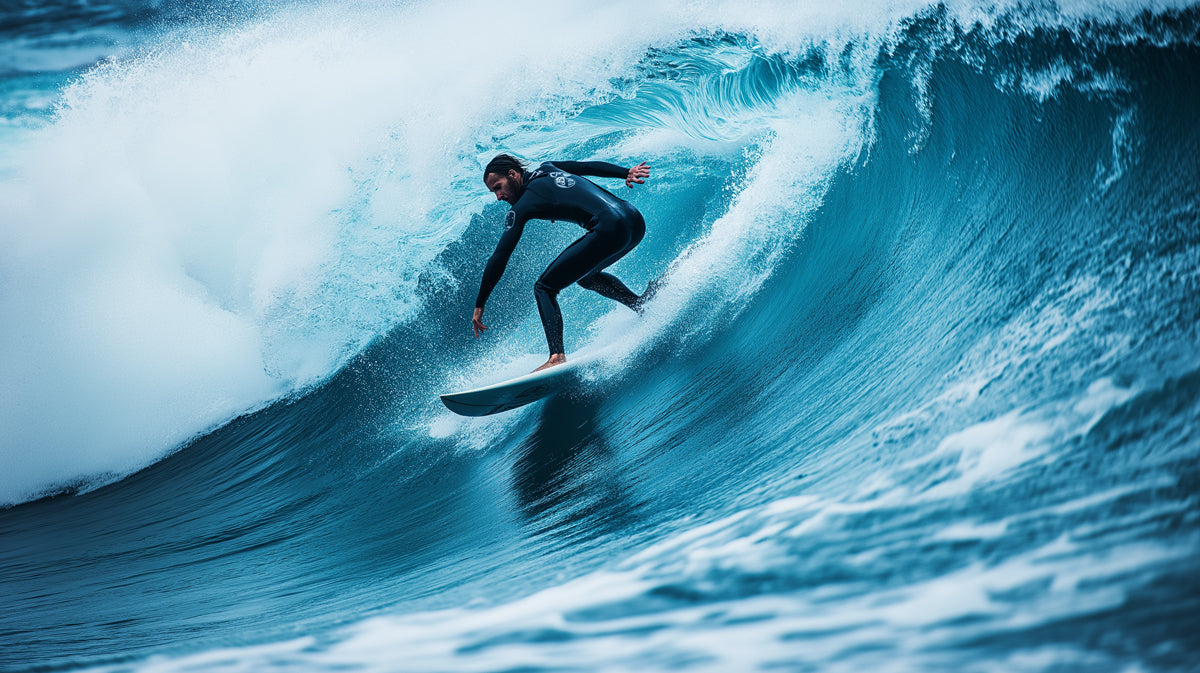 High-Action Turquoise Barrel Wave Mural Wallpaper | Cool Tones, Fluid Movement, Clean Realism