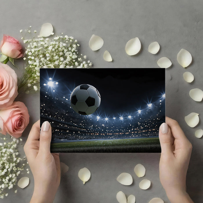 A teenager's bedroom wall featuring a dramatic soccer stadium sports mural
