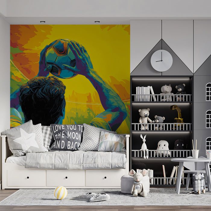 Psychedelic Victory Celebration Mural Wallpaper | Neon Colors, Pop Art Style, Explosive Energy