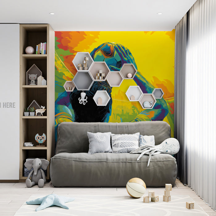 Psychedelic Victory Celebration Mural Wallpaper | Neon Colors, Pop Art Style, Explosive Energy