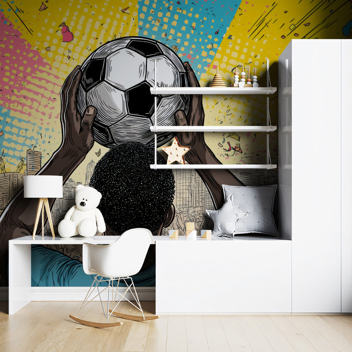 Urban Stadium Celebration Mural Wallpaper | Pop Comic Style, Confetti Burst, Crowd Excitement