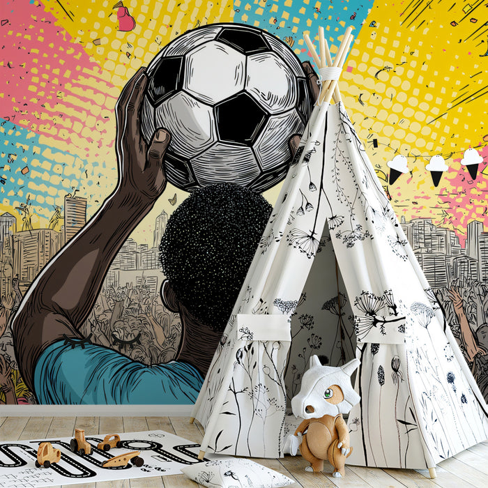 Urban Stadium Celebration Mural Wallpaper | Pop Comic Style, Confetti Burst, Crowd Excitement