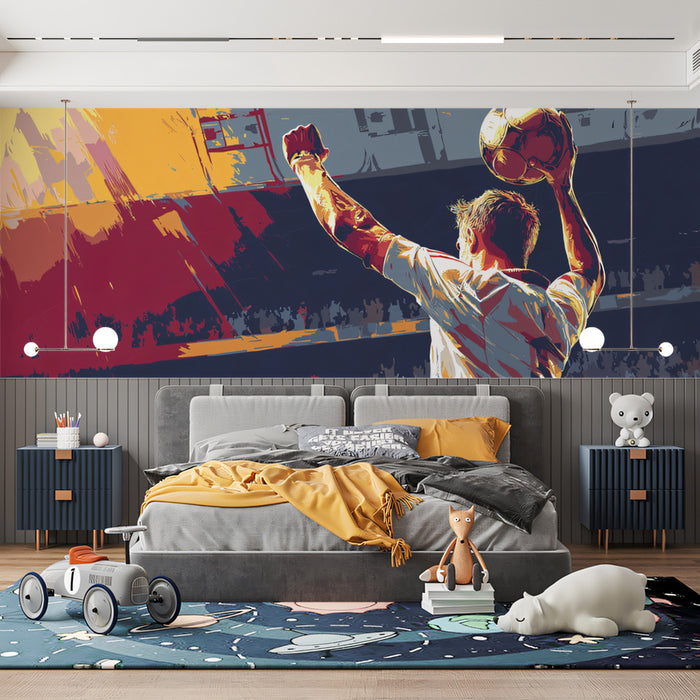 Champion Triumph Abstract Mural Wallpaper | Dynamic Expressionism, Red and Gold Palette, Athlete Focus