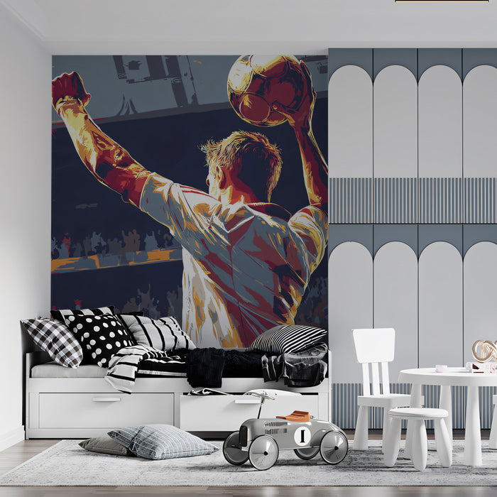 Champion Triumph Abstract Mural Wallpaper | Dynamic Expressionism, Red and Gold Palette, Athlete Focus