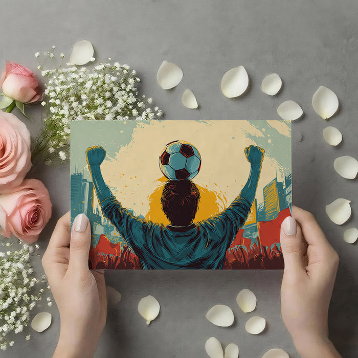 Urban Victory Celebration Mural Wallpaper | Retro Comic Style, City Skyline, Triumphant Athlete