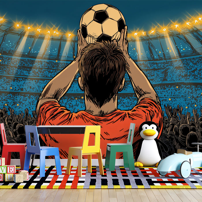 Fan's Perspective Victory Mural Wallpaper | Comic Book Style, Stadium Floodlights, Crowd Immersion