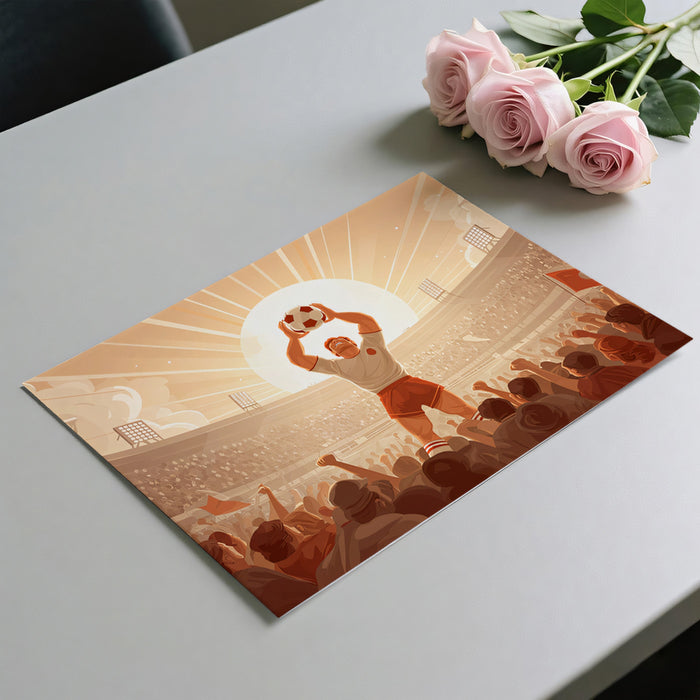 Heroic Athlete Golden Light Mural Wallpaper | Retro Illustration, Triumphant Pose, High-Contrast Sunshine