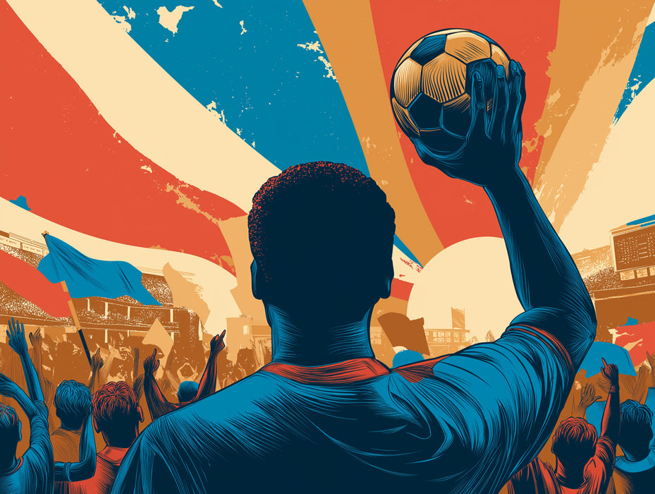 Retro Victory Silhouette Mural Wallpaper | Distressed Flag Motif, High Contrast, Patriotic Sports Art