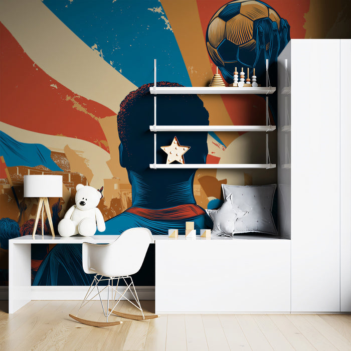 Retro Victory Silhouette Mural Wallpaper | Distressed Flag Motif, High Contrast, Patriotic Sports Art