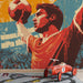 Modern playroom interior with an energetic soccer mural on the feature wall.