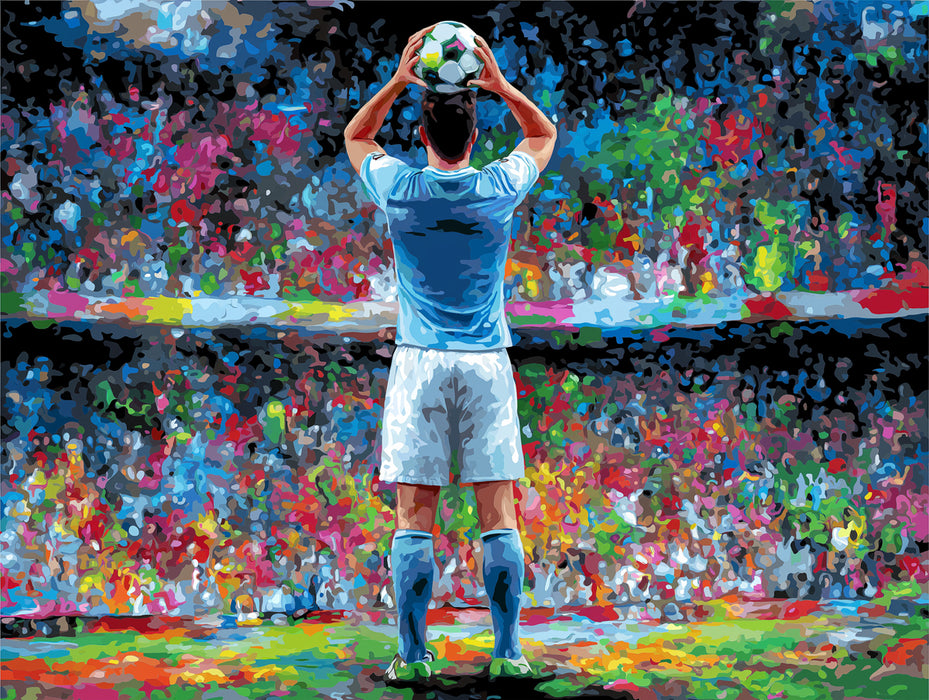 Impressionist Stadium Celebration Mural Wallpaper | Vibrant Crowd Colors, Pointillism Effect, Athlete's Back View