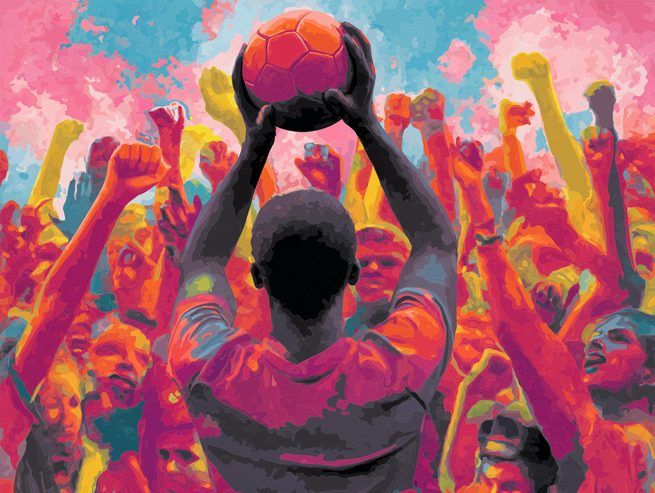 Pop Art Victory Crowd Mural Wallpaper | High-Saturation Colors, Triumphant Gesture, Expressive Crowd