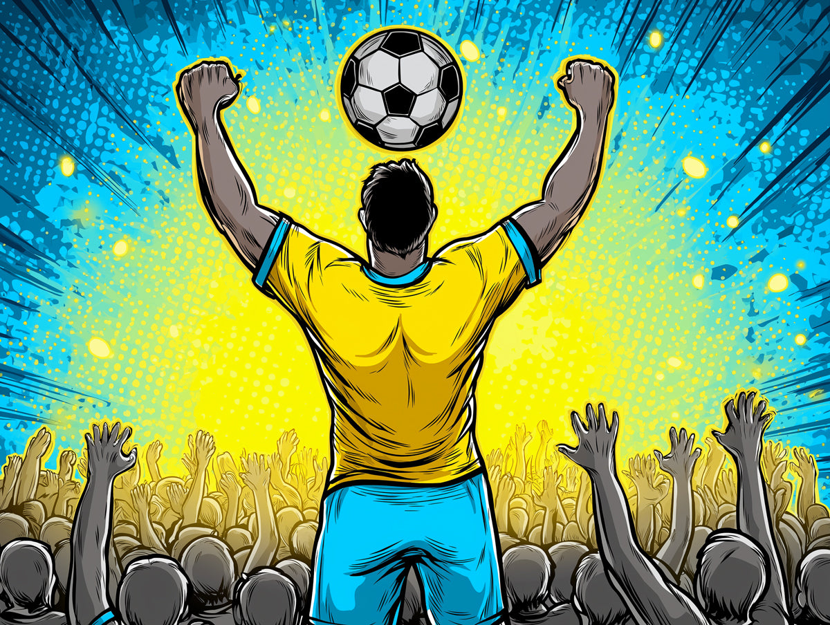 Comic Book Hero Celebration Mural Wallpaper | Yellow and Blue Contrast, Pop Dots, Stylized Athlete