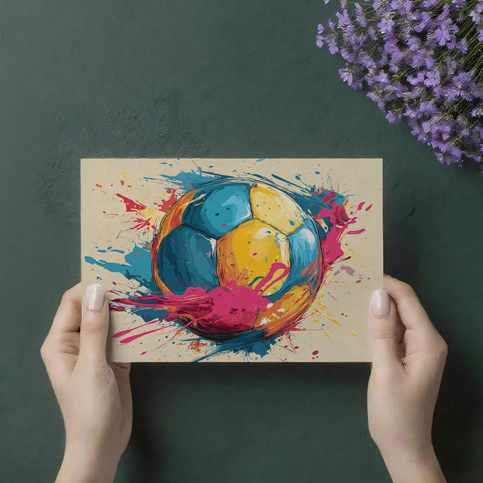 Neon Pop Art Soccer Ball Mural Wallpaper | Yellow, Blue, and Pink Contrast, Graffiti Style Splatters