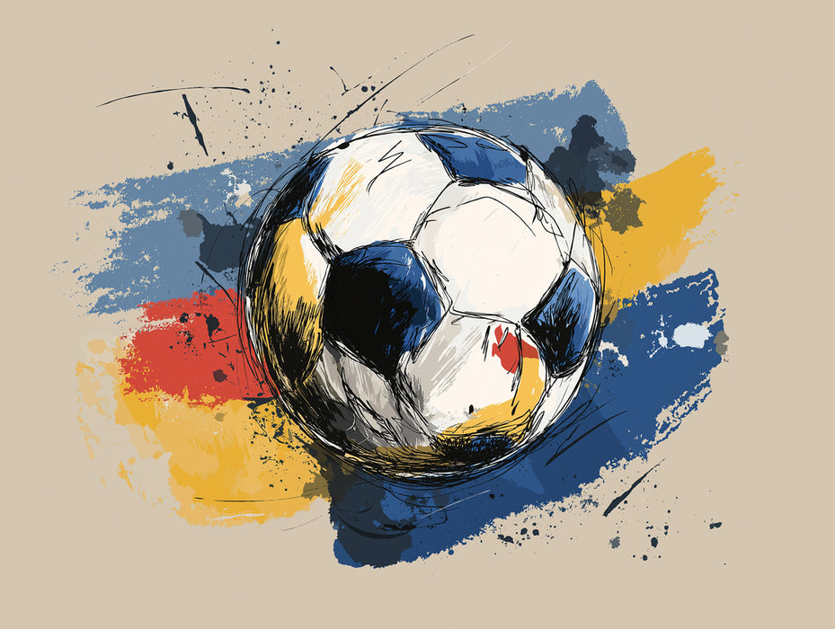 Germany Flag Sketch Soccer Ball Mural Wallpaper | Bold Primary Colors, Expressive Brushstrokes, Patriotic Sports Art