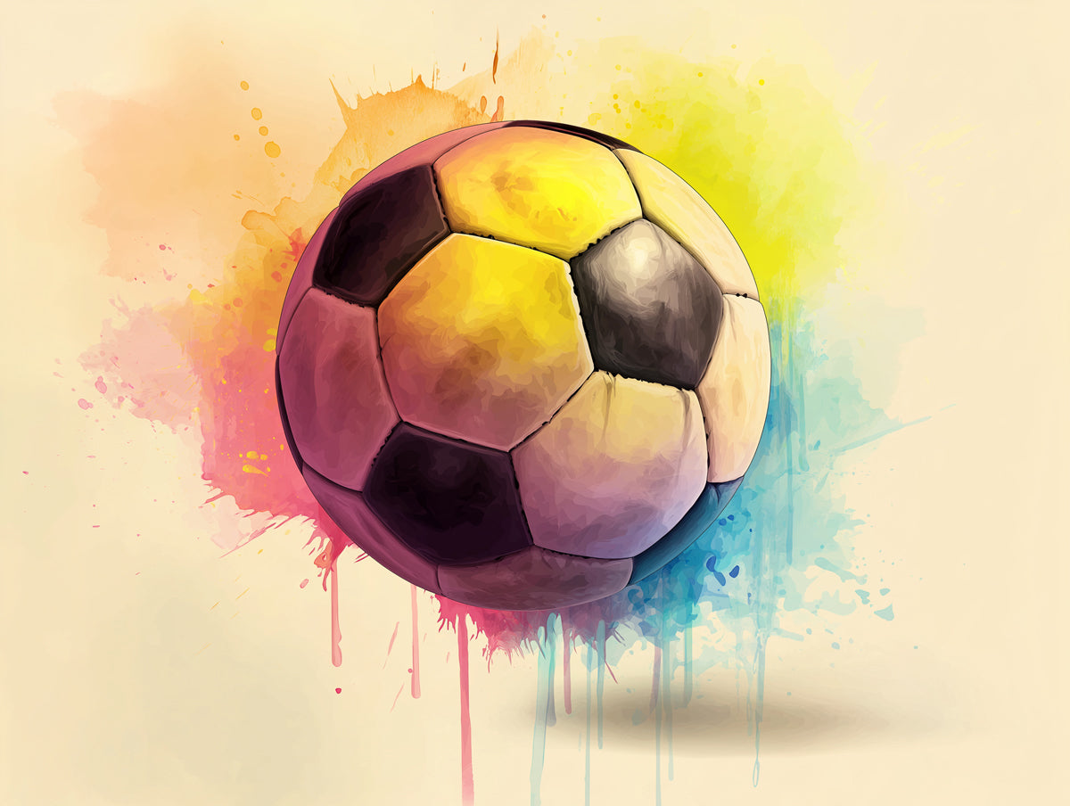 Rainbow Watercolor Soccer Ball Mural Wallpaper | Soft Washes, Pastel Hues, Light and Airy Art