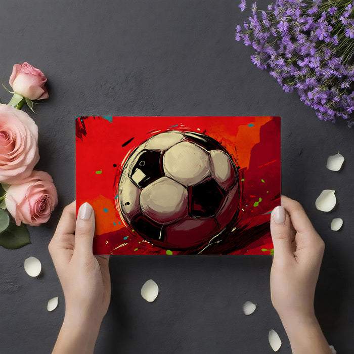 Dynamic Sketch Soccer Ball Mural Wallpaper | Red and Black Contrast, Grunge Brushstrokes, High-Energy Art