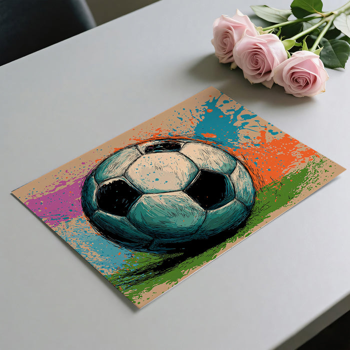 Grunge Sketch Soccer Ball Mural Wallpaper | Neon Splatters, Turquoise and Orange, Neutral Backdrop