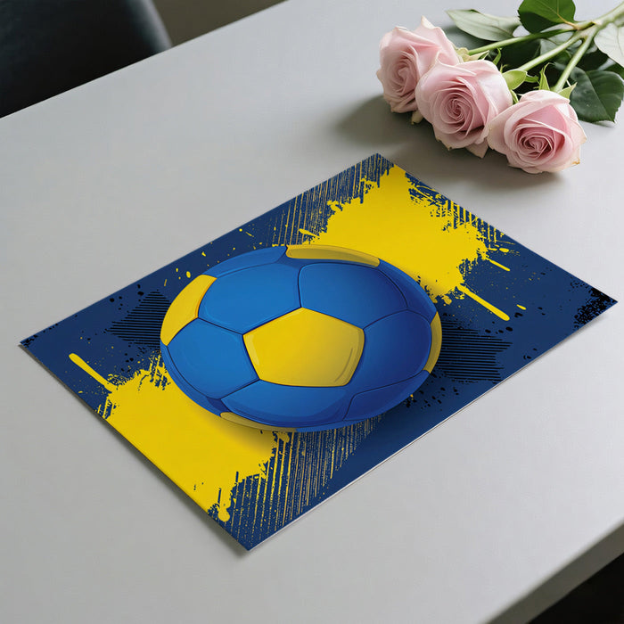 Modern home gym featuring bold soccer wall art as an energetic backdrop