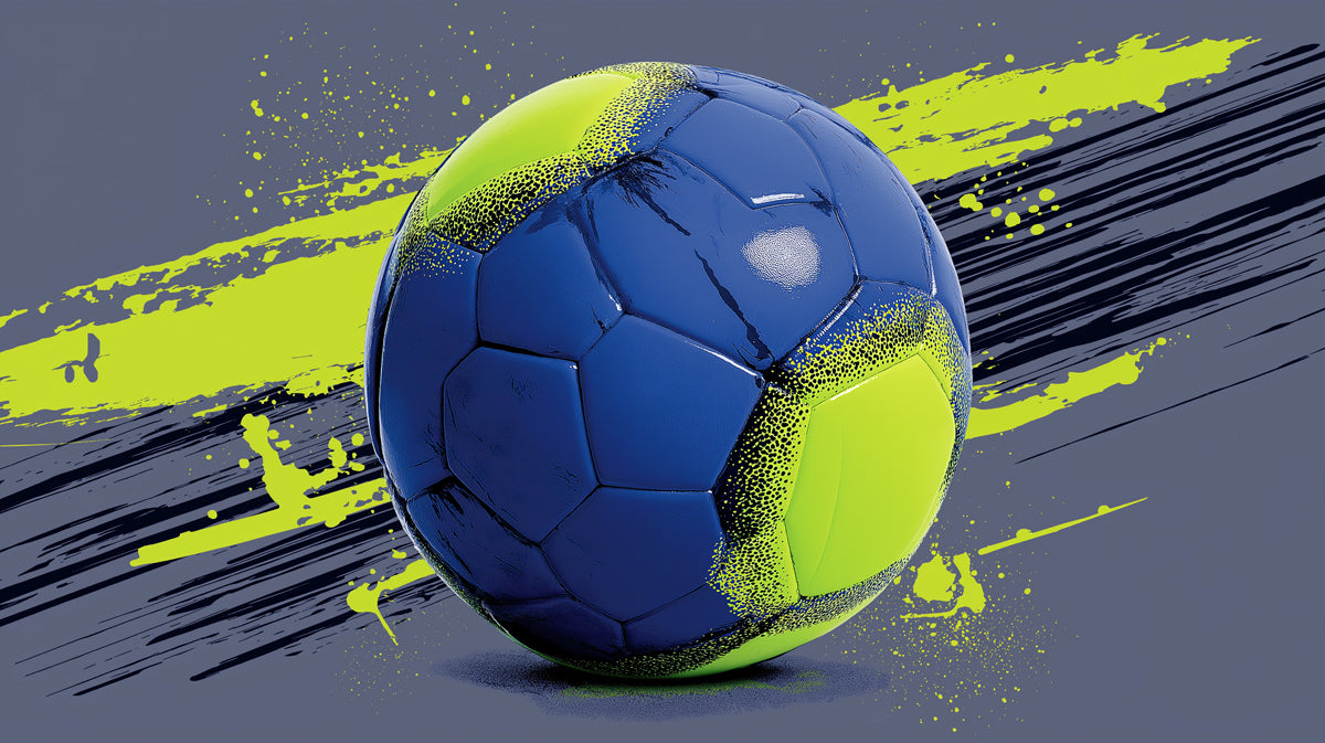 Neon Sport Ball Grunge Mural Wallpaper | Electric Lime and Blue, High-Tech Contrast, Textured Splatter